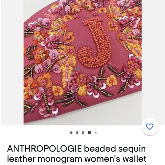 Anthropologie J Beaded Sequins Leather Monogram Wallet - Picture 3 of 7
